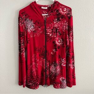 Chicos Travelers 1 Women’s M Red Black Slinky Full Zip Hoodie Jacket Embroidered